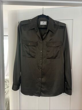 Babaton Olive Green Button-Up Utility Shirt